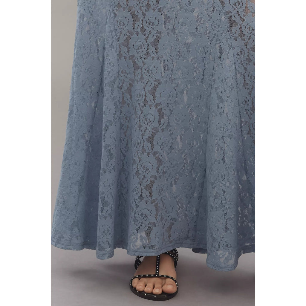 Anthropologie Sheer Tiered Lace Maxi Skirt Small Blue Floral Anthropologie
