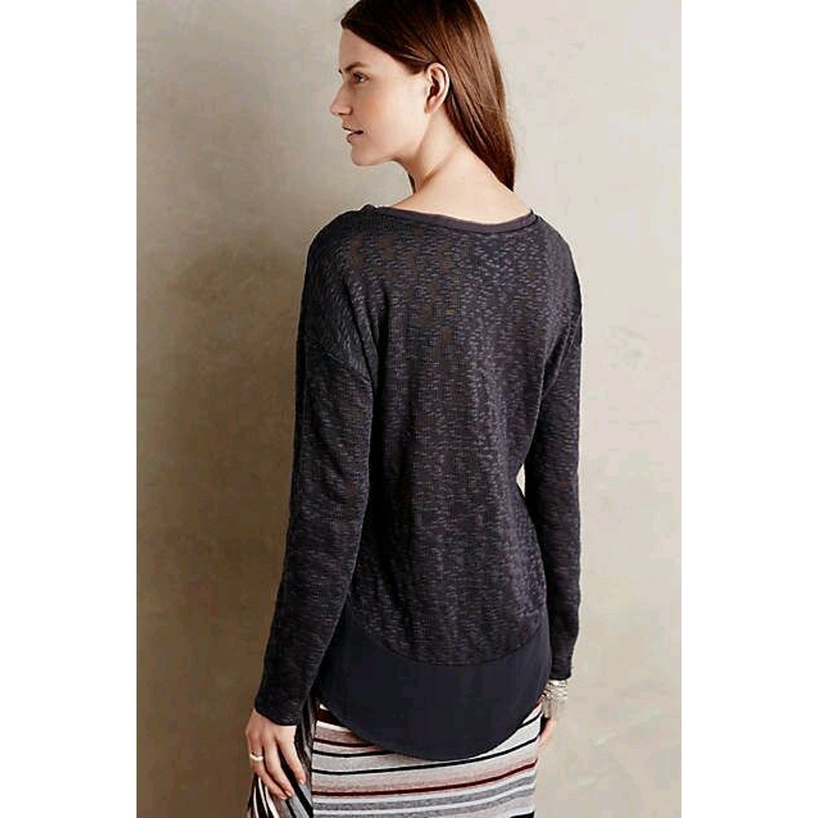 NEW Anthropologie Nubby Circle Tee Dark Gray by Deletta Size S Retails $68