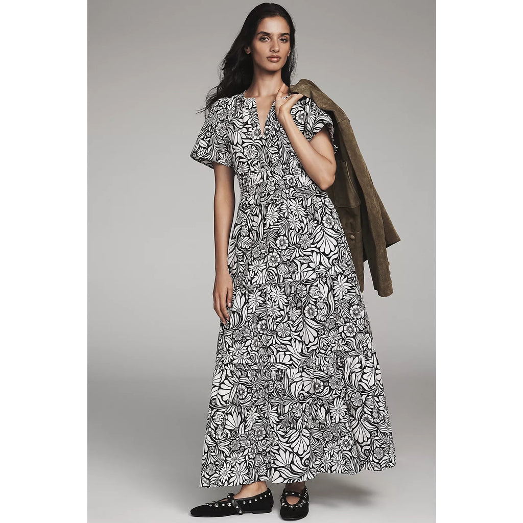 Anthropologie Somerset Maxi Dress SMALL Black & Ivory Floral Anthropologie