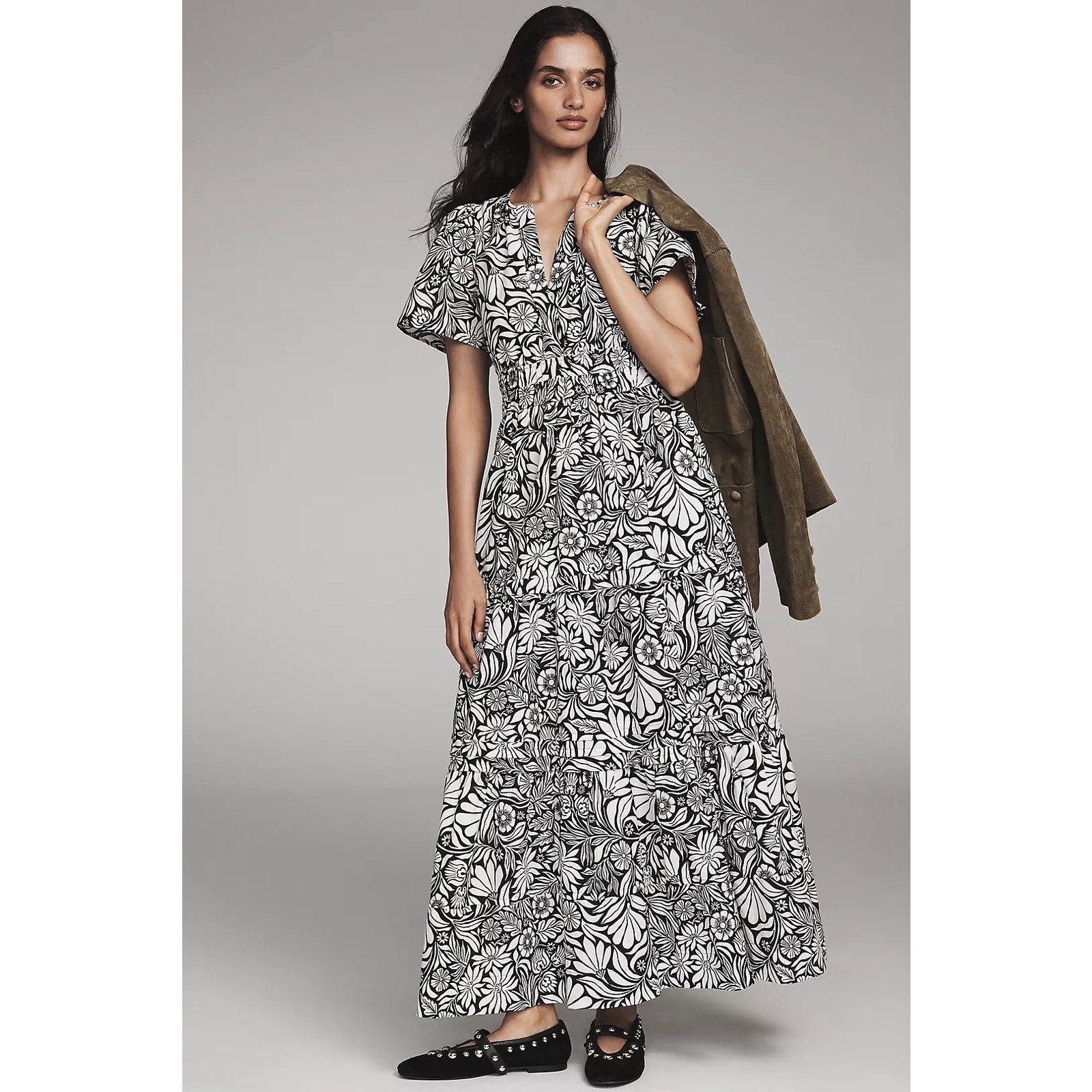 Anthropologie Somerset Maxi Dress SMALL Black & Ivory Floral Anthropologie