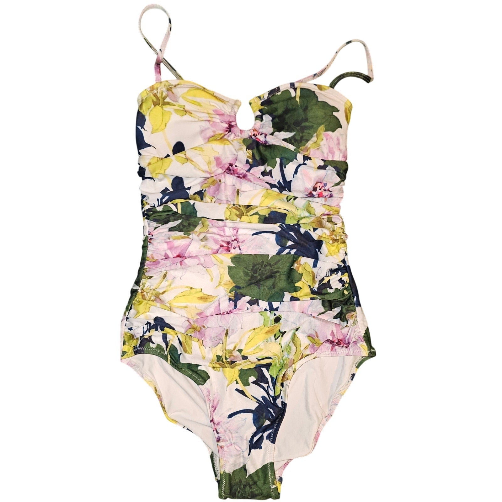 Anthropologie Ruched Seaside One-Piece Swimsuit SMALL Removable Straps Anthropologie