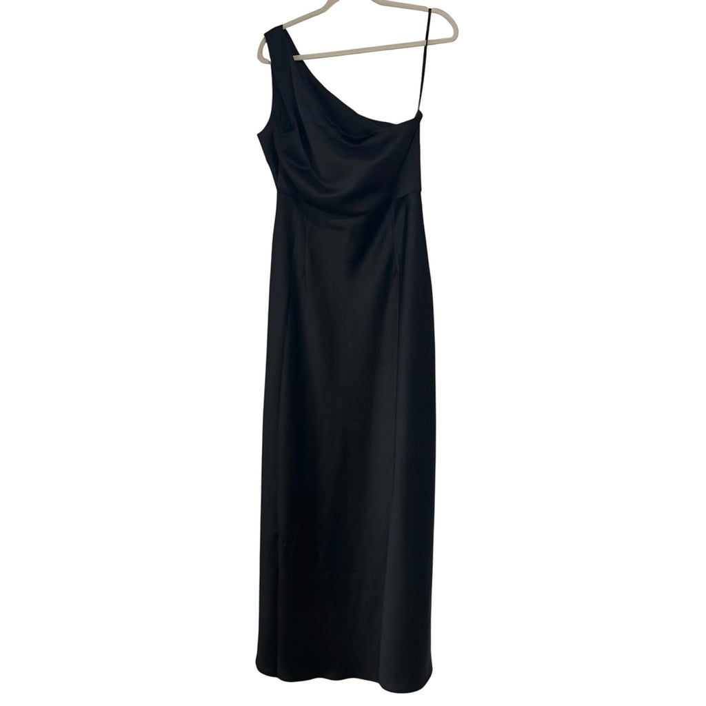 Anthropologie BHLDN Dylan One-Shoulder Satin Side-Slit Gown $250 Sz 4 Black