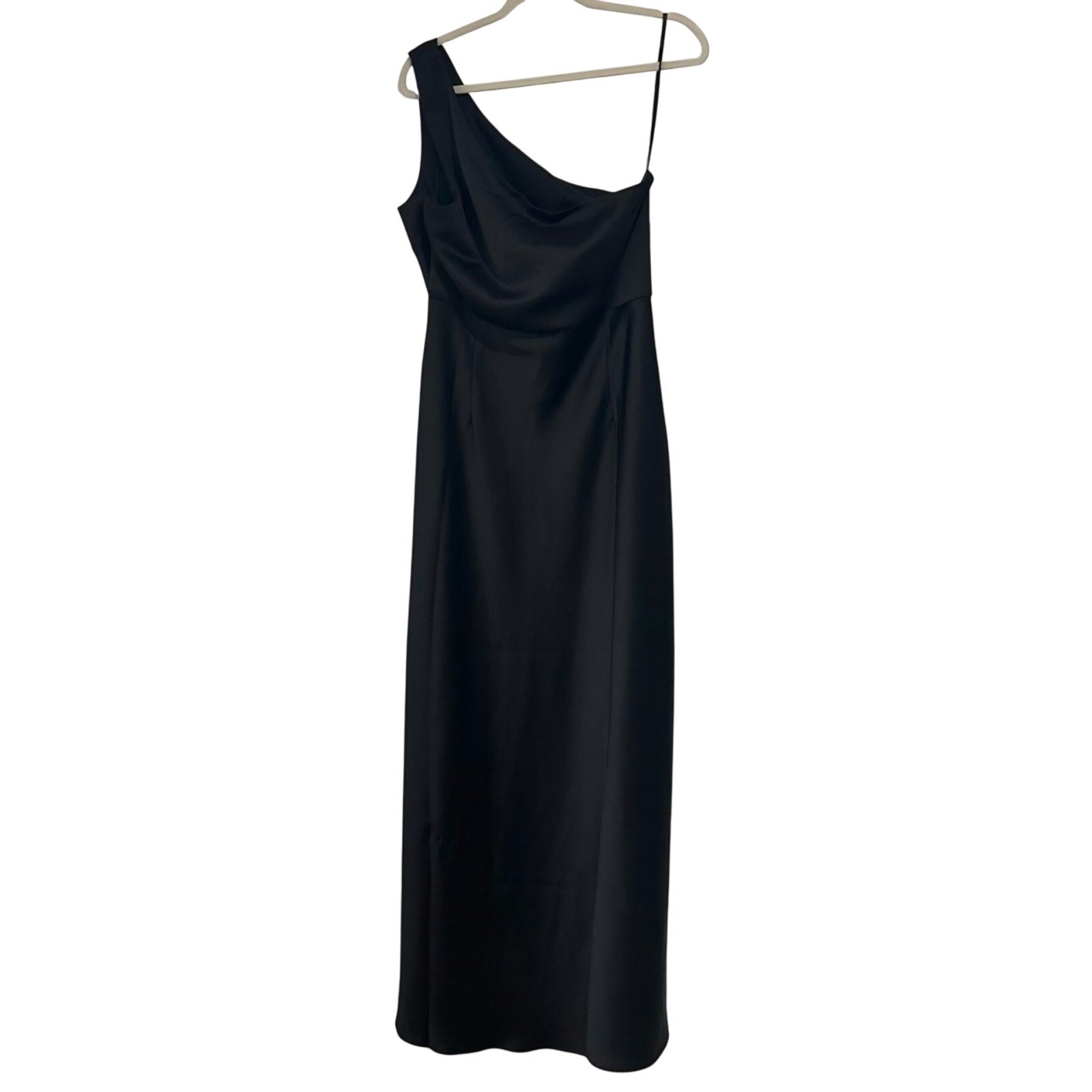 Anthropologie BHLDN Dylan One-Shoulder Satin Side-Slit Gown $250 Sz 4 Black