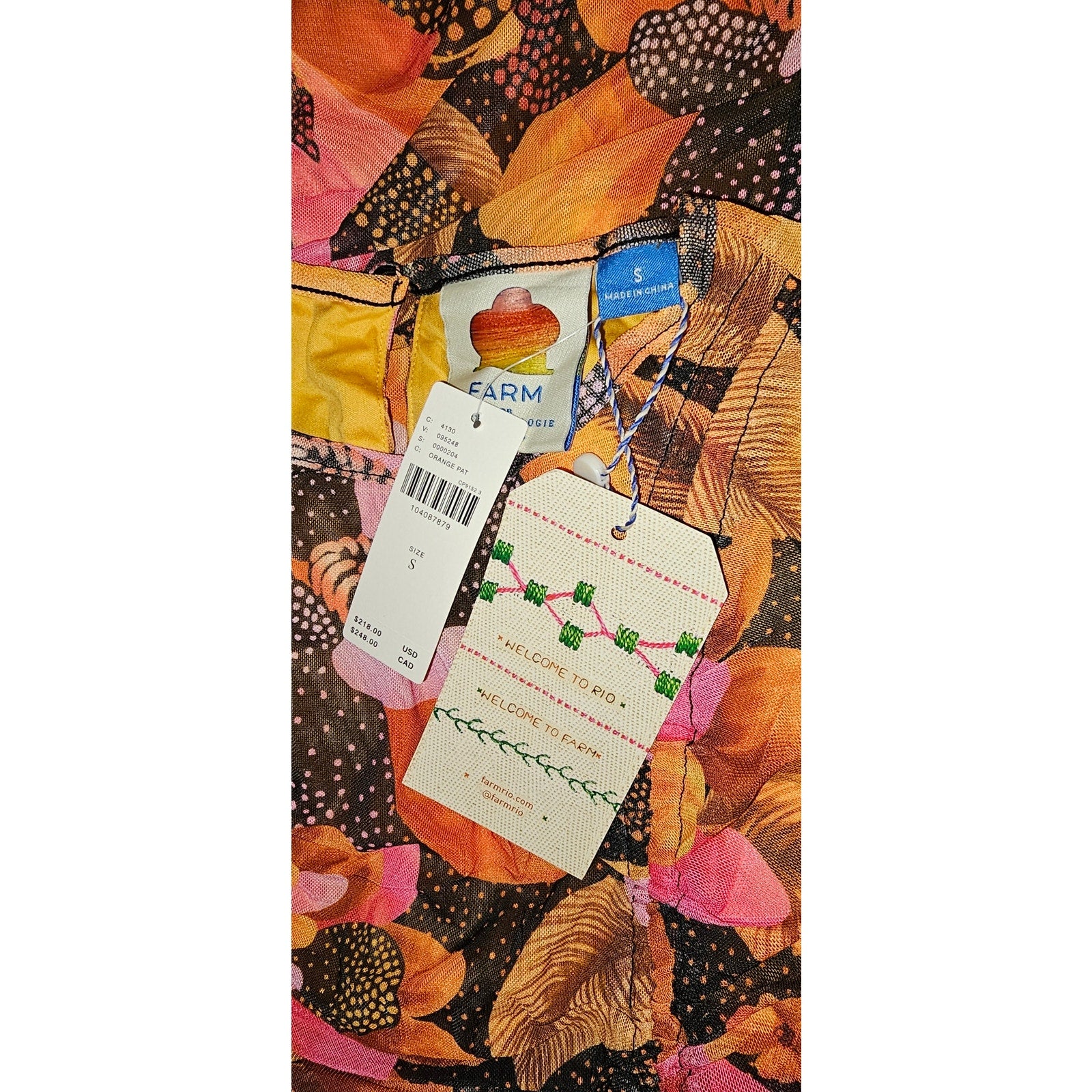 Farm Rio x Anthropologie Ruched Midi Dress SMALL Graphic Flowers ORANGE Anthropologie