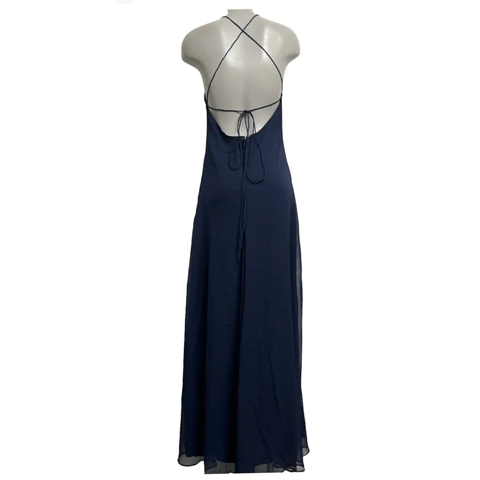 New Free People Simone Maxi Dress $250 SIZE 0 Navy V-neck Adjustable Lace-up