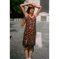 Anthropologie Maeve Floral Fruit Mesh Slip Dress LARGE Black Lace Trim Anthropologie