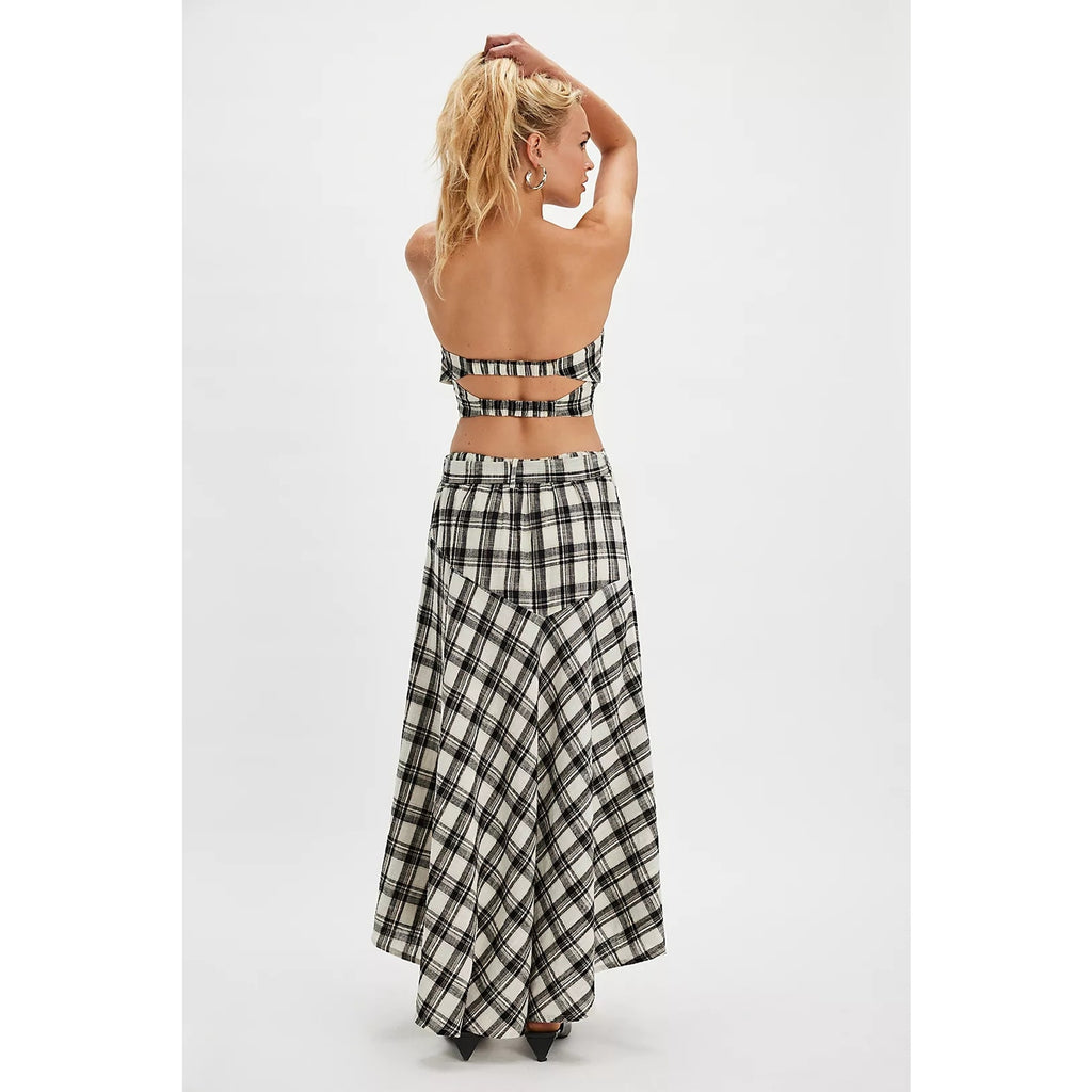 FREE PEOPLE After You Set MAXI SKIRT + TOP MEDIUM Black & White Plaid Free People