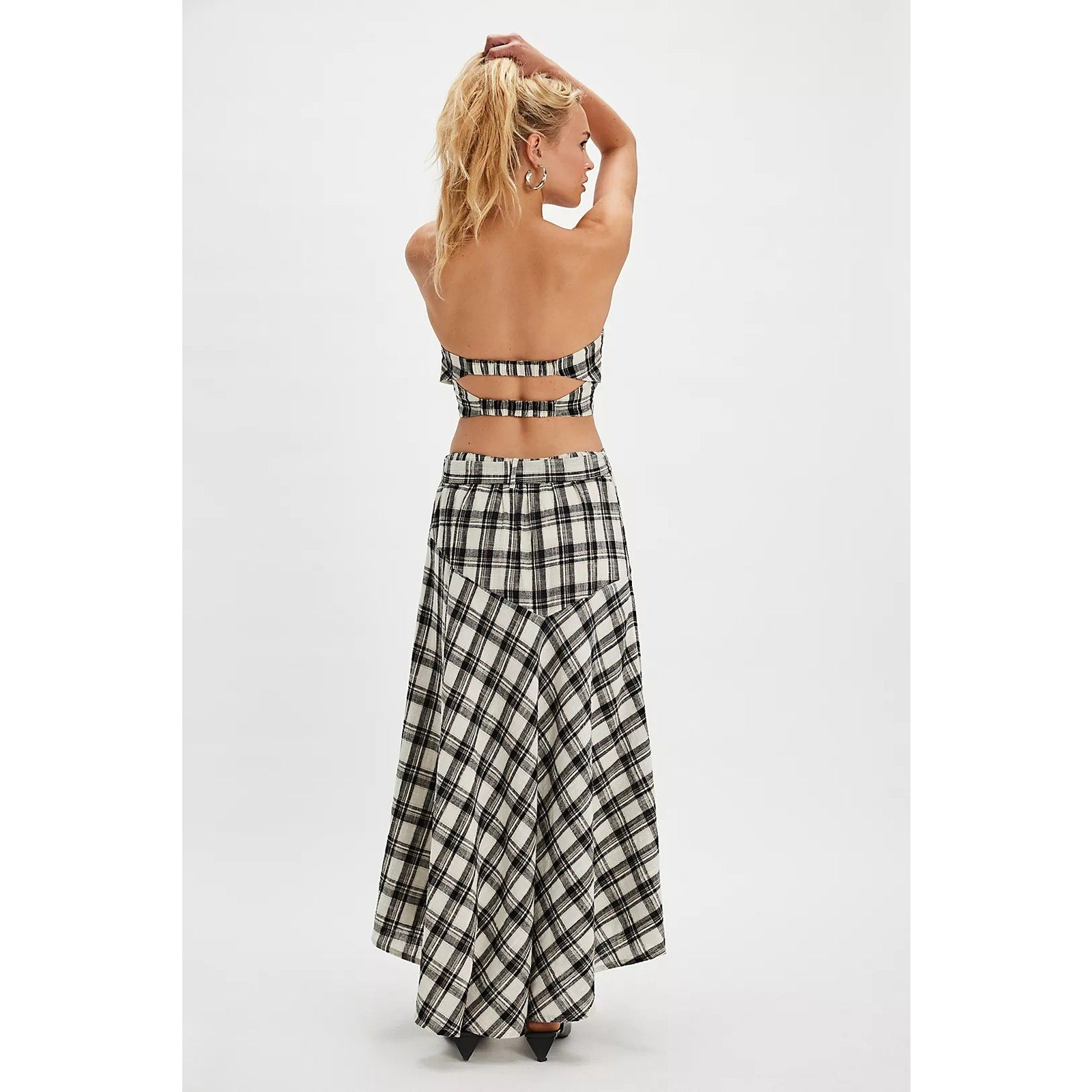 FREE PEOPLE After You Set MAXI SKIRT + TOP MEDIUM Black & White Plaid Free People
