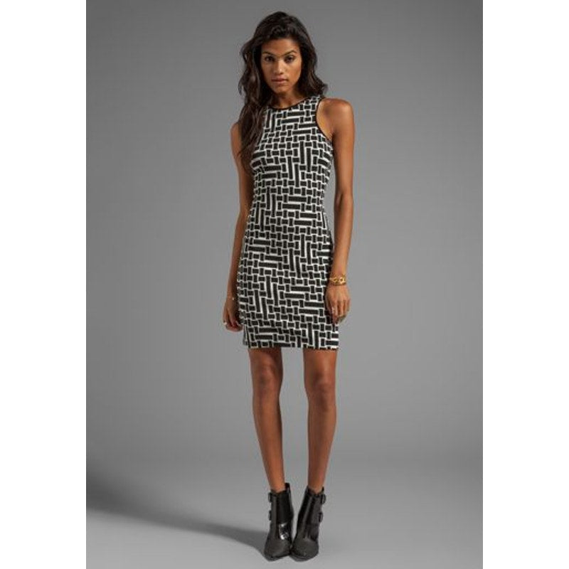 TIBI Patchwork Square Knit Mini Dress SIZE 6 Black & White Tibi