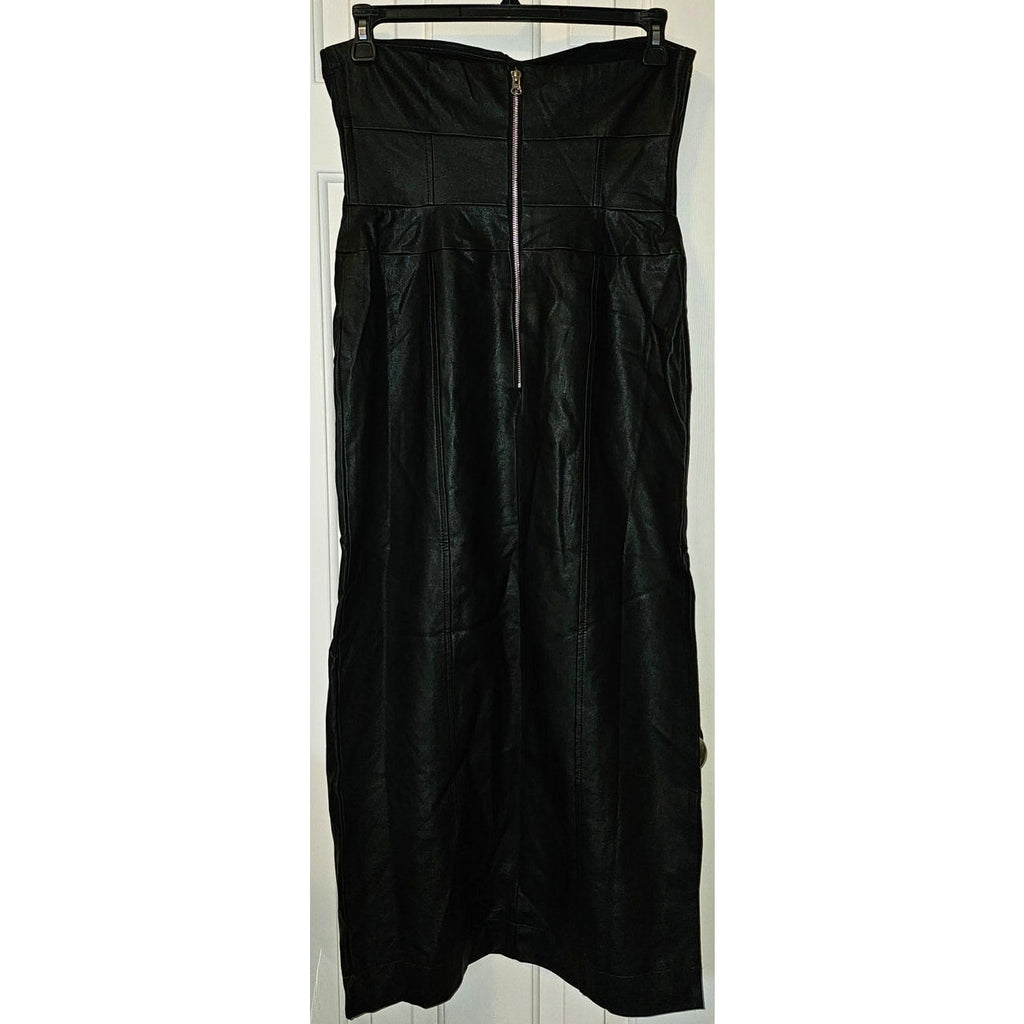 New Free People Mira Faux Leather Midi Dress $168 SIZE 10 Black Vegan Strapless