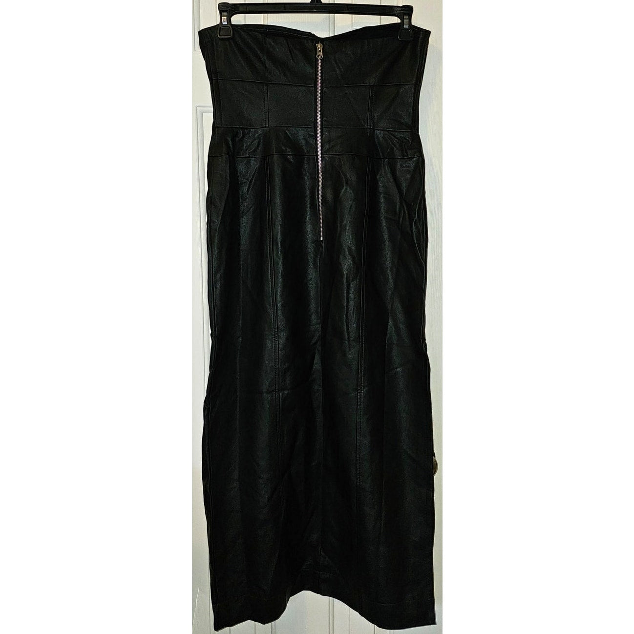 New Free People Mira Faux Leather Midi Dress $168 SIZE 10 Black Vegan Strapless