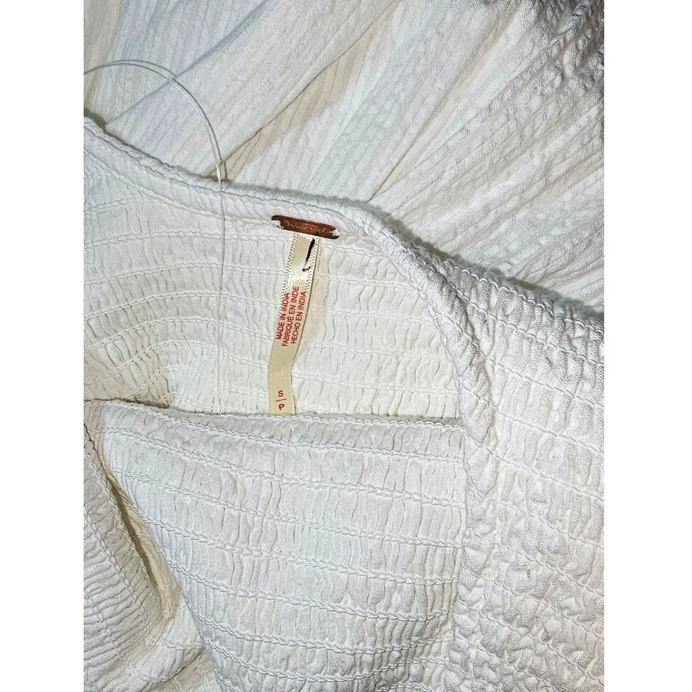 FREE PEOPLE Nightingale Seersucker Midi Dress SMALL Ivory SMOCKED Free People