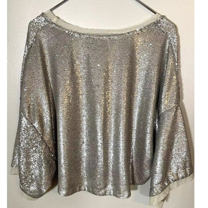 Free People Champagne Dreams Sequins Cropped Glam Tee