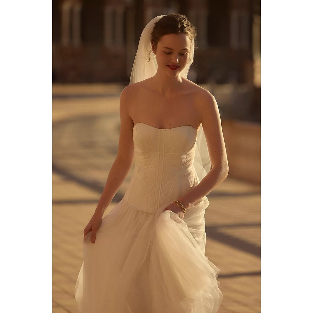 Anthropologie BHLDN Strapless A-Line Satin Tulle-Skirt Midi Dress XL Anthropologie