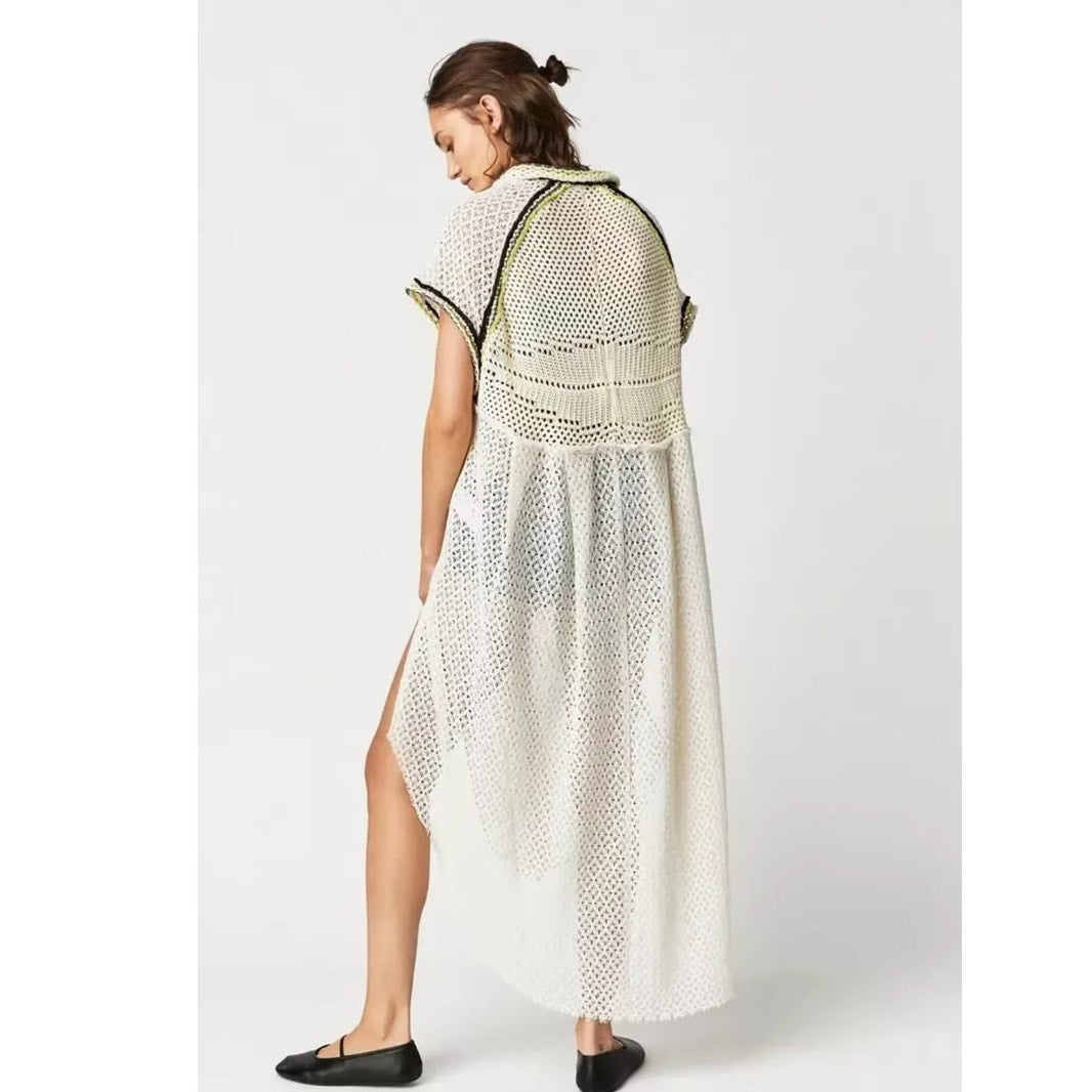 New FREE PEOPLE Kelly Crochet Maxi Top $228 X-SMALL Ivory Cover-up