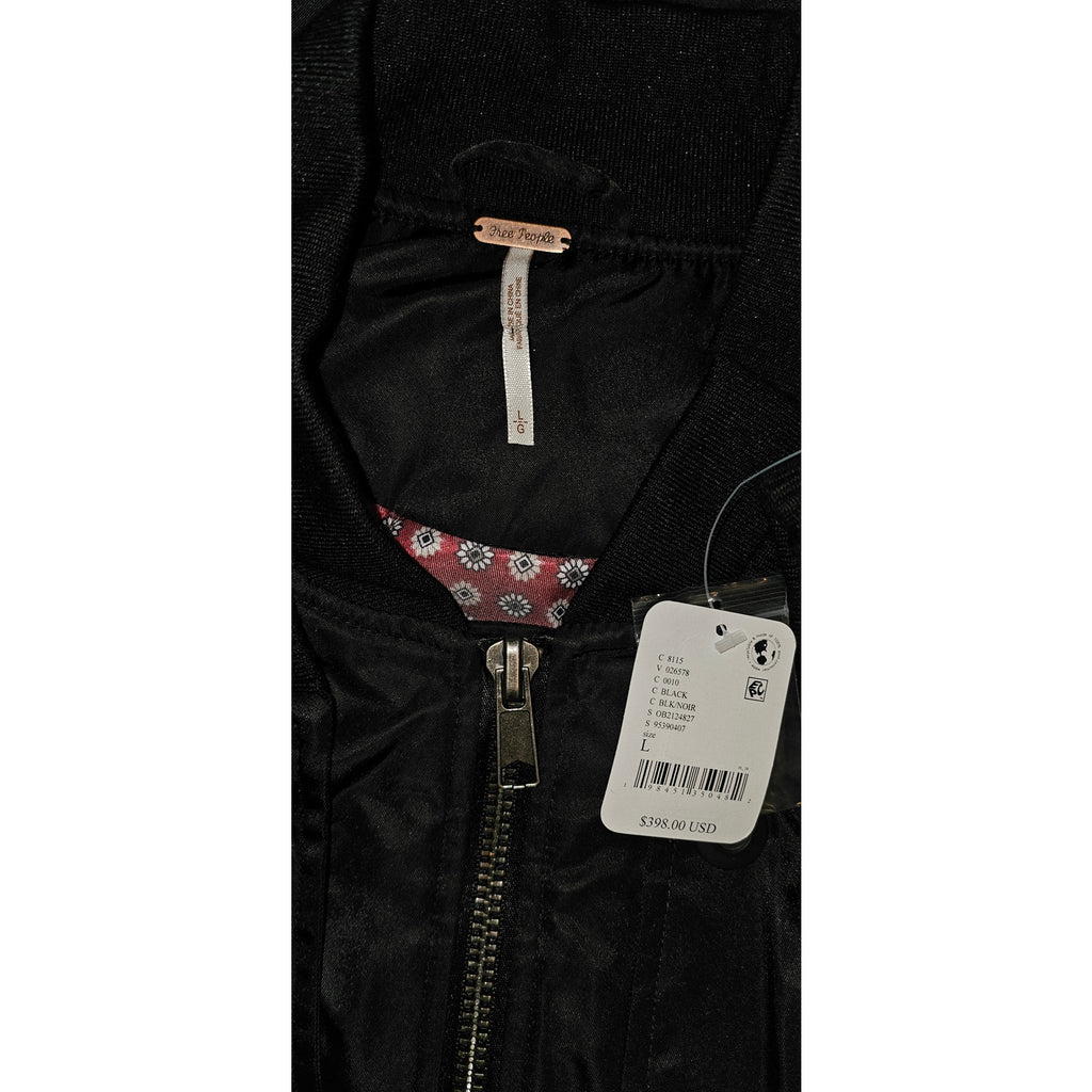 New FREE PEOPLE Keep Sake Bomber Jacket $398 LARGE Black Relaxed Oversized