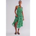 FREE PEOPLE Slice Of Life Halter Midi Dress SMALL Green Floral Boho Free People