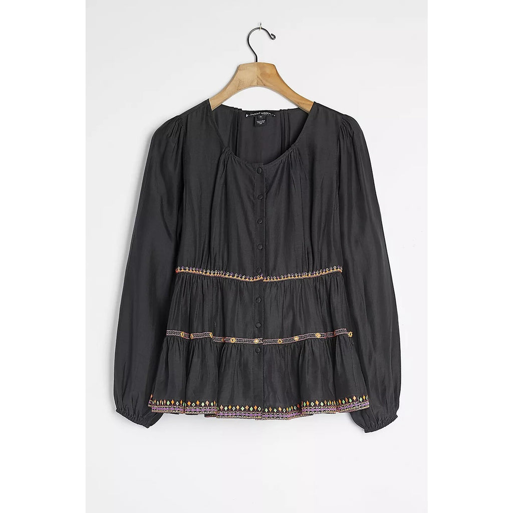 New Anthropologie Tatienne Babydoll Blouse by Tanvi Kedia Size XS Embroidered