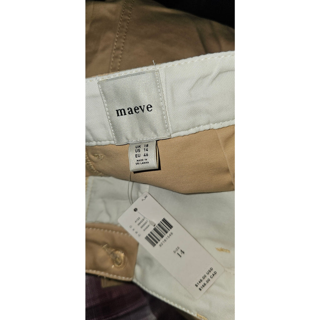 Anthropologie Maeve Curved Cropped Chino Pants $148 SIZE 14 Khaki