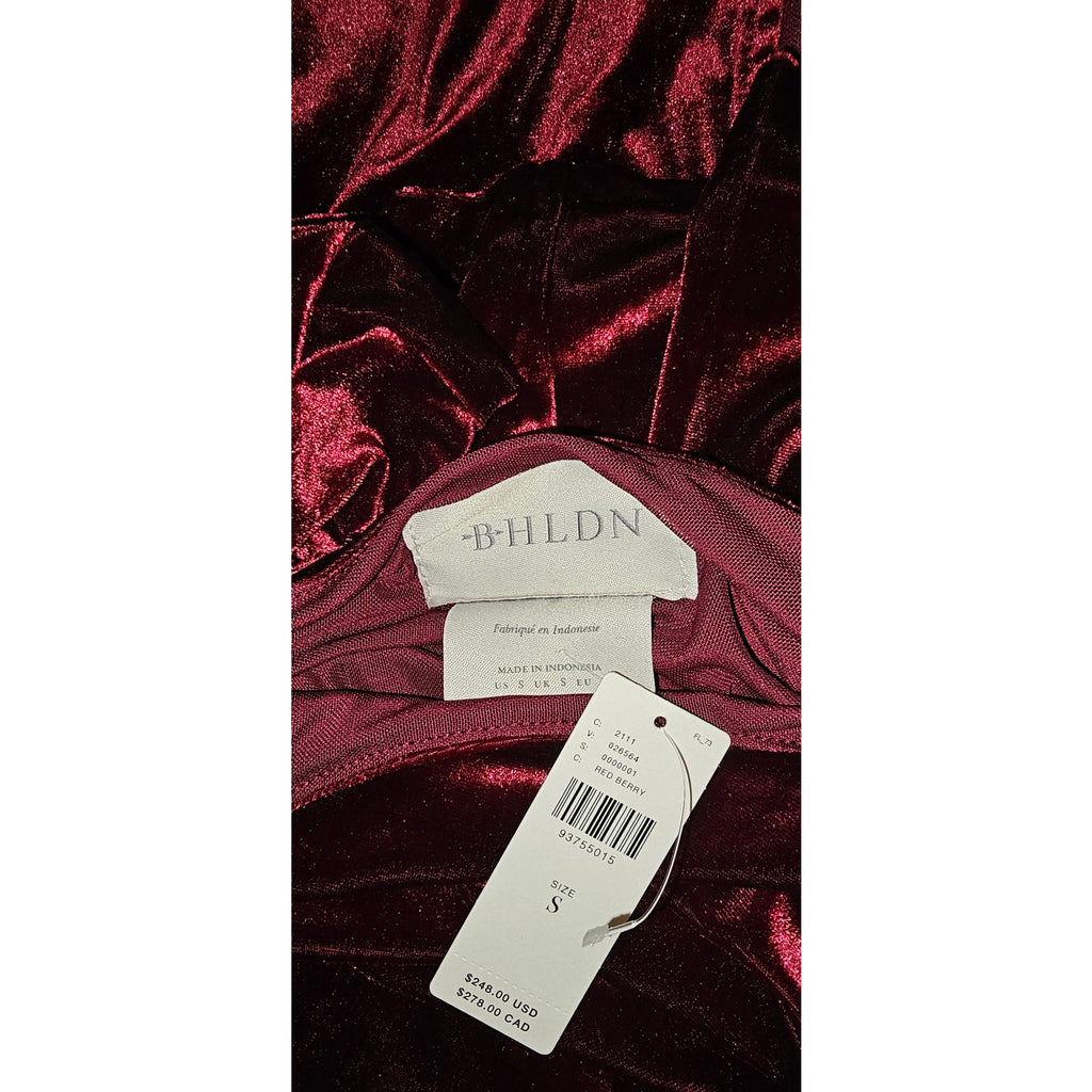 New BHLDN Bella Long-Sleeve Scoop-Neck Side-Slit Stretch Velvet Maxi Dress $248