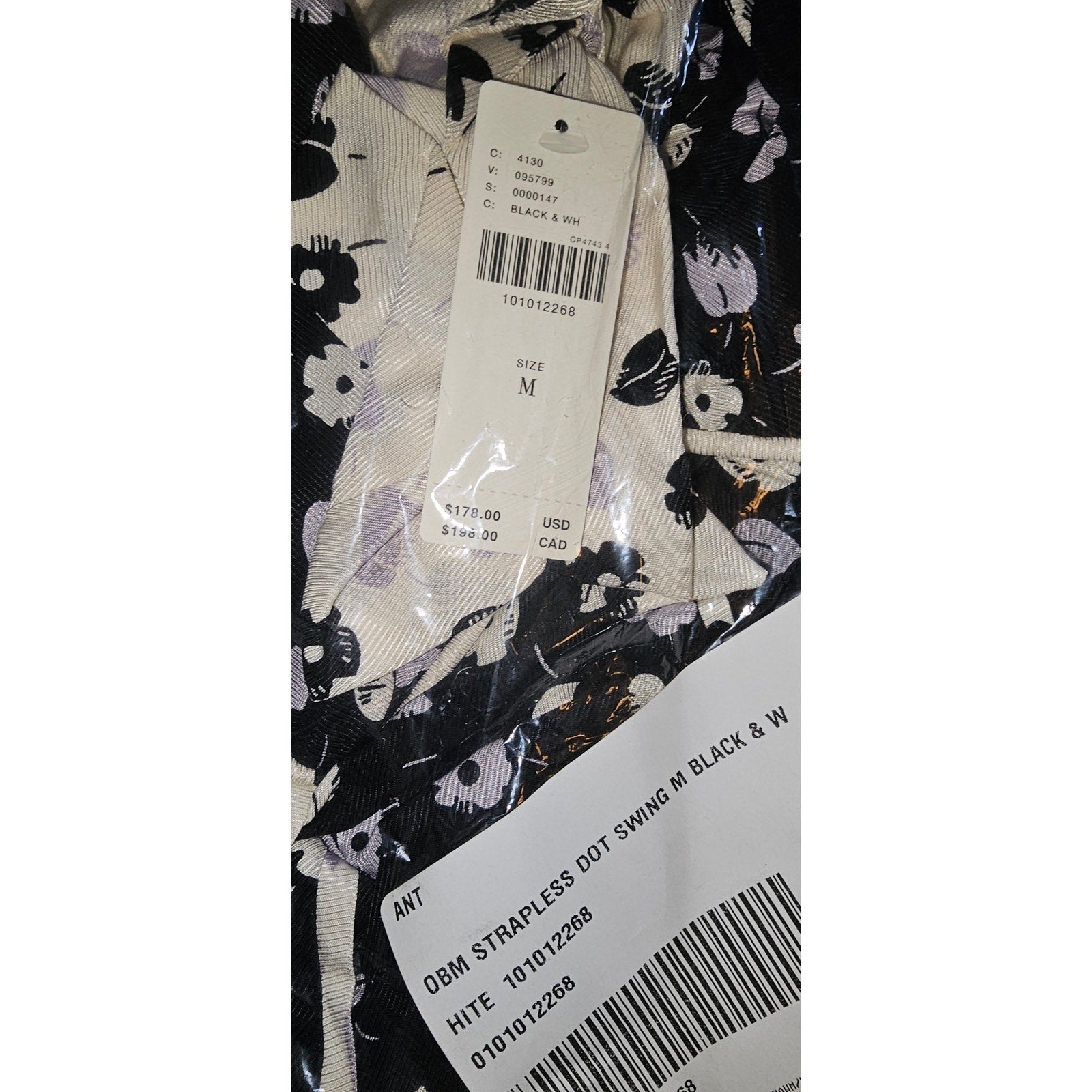 Anthropologie Maeve Strapless Bow-Front Swing Mini Dress MEDIUM B&W Anthropologie