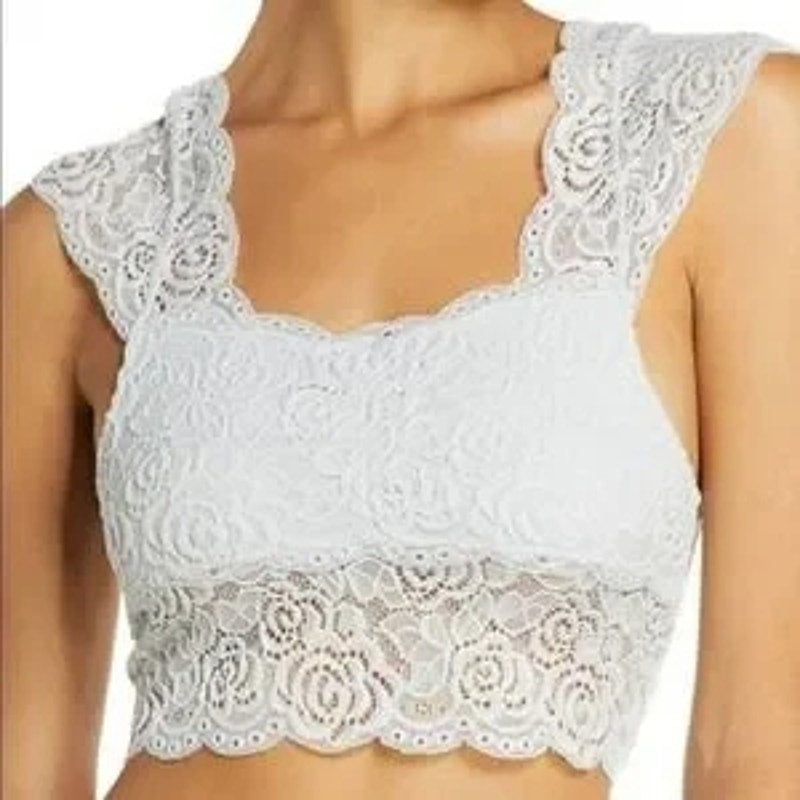 New Free People Intimately Chase Me Lace Brami Feather $48 Blue Sz Small Floral