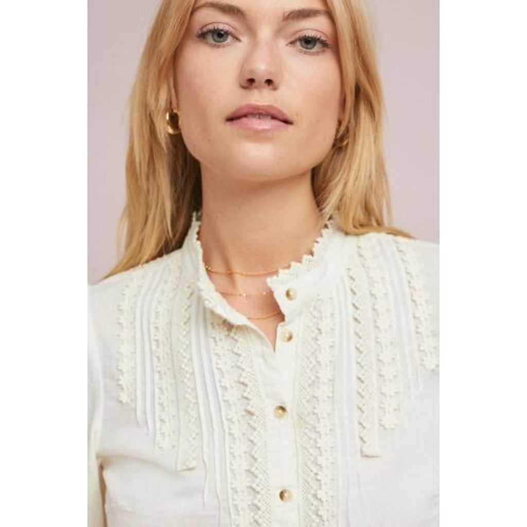 NEW Anthropologie Beatrice Lace-Trimmed Blouse by Feather bone Size 2