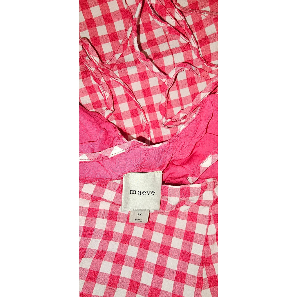 Anthropologie Apron-Style Mini Dress PLUS 1X Raspberry Gingham Anthropologie