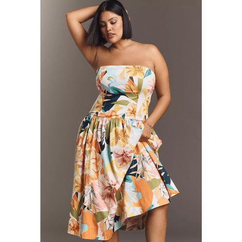 Anthropologie Drop-Waist Midi Dress Size Large Yellow Floral Anthropologie