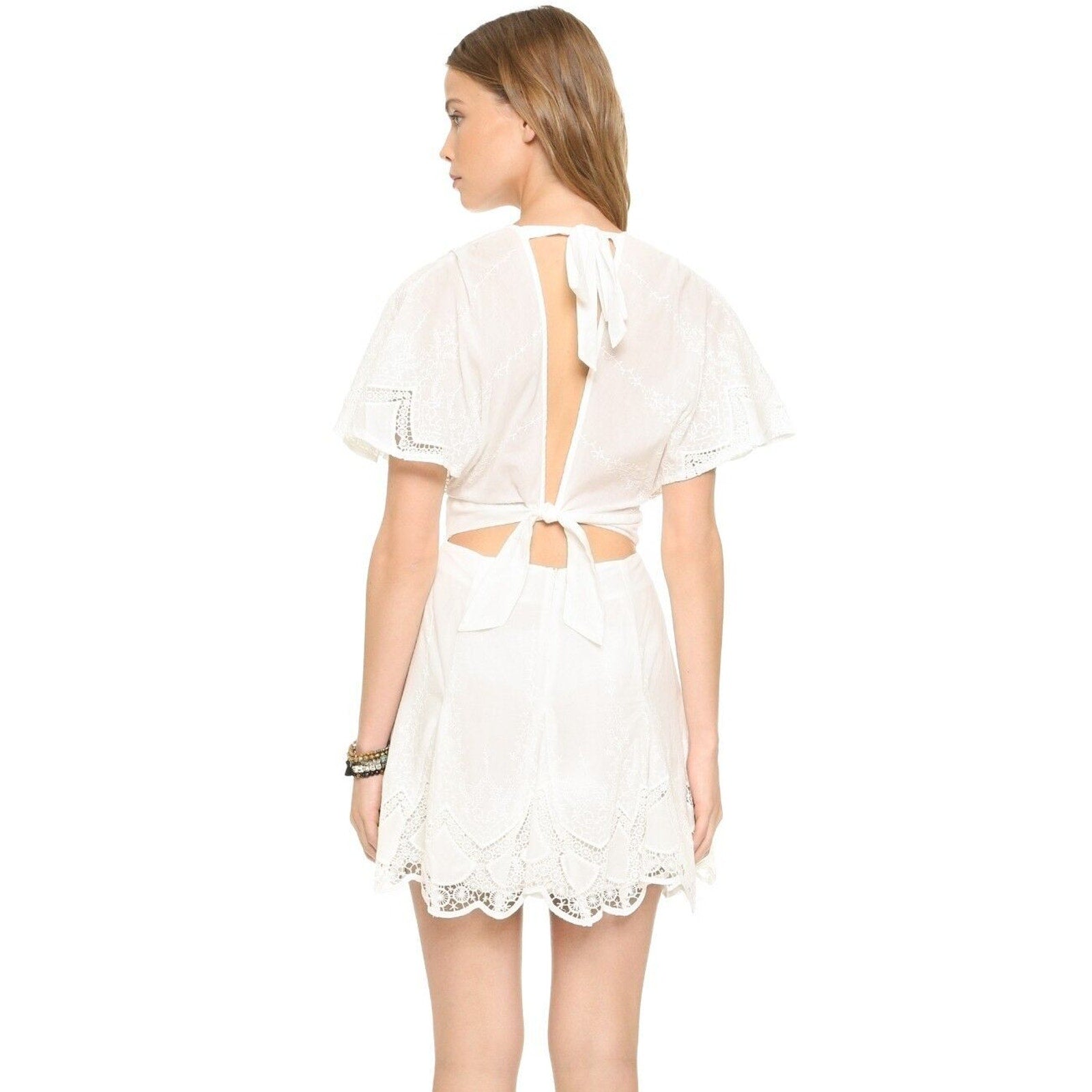 New 6 Shore Rd Pooja Honneymooners Eyelet Embroidered Mini Dress $268 Small