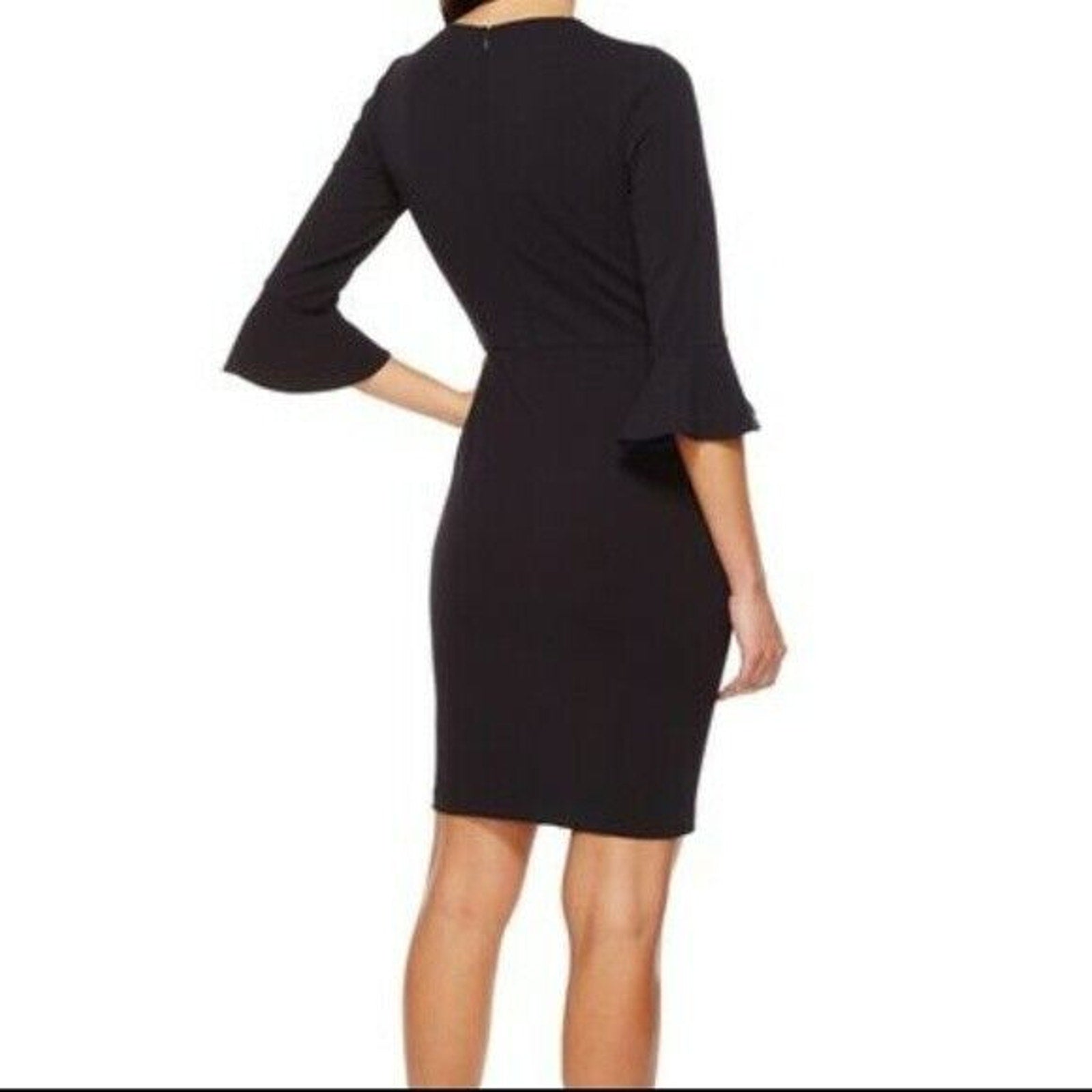 New Donna Morgan x Kendall Ruffle Sleeve Mini Dress Black LBD SIZE 6 Sheath