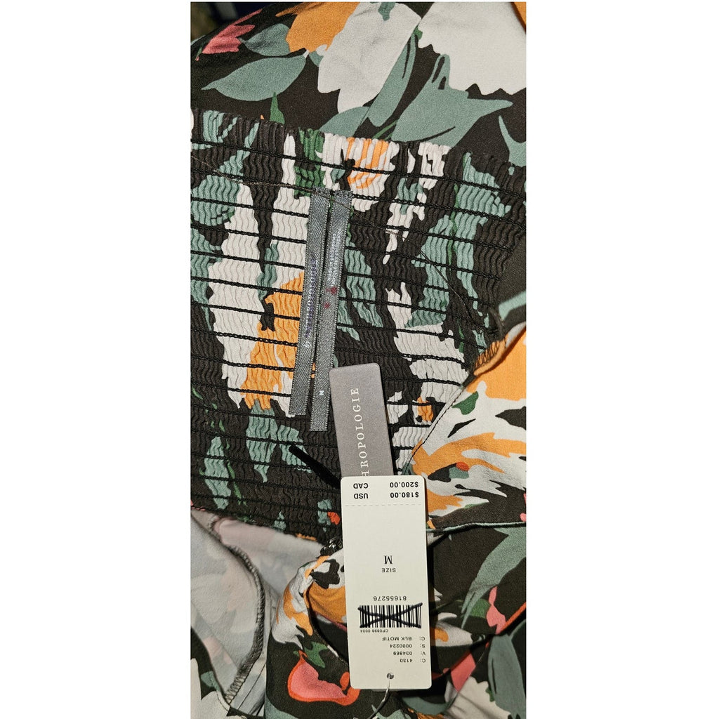 New Anthropologie Sweetheart Floral Mini Dress $180 MEDIUM Black Motif Stretchy