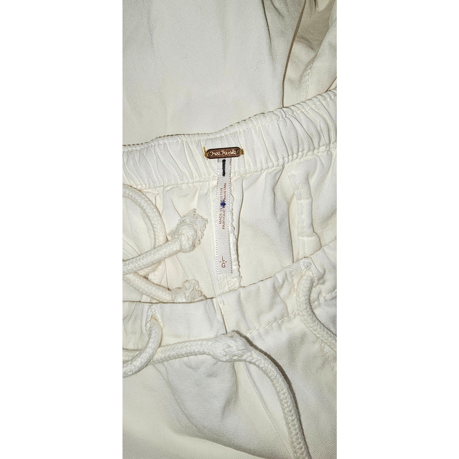 FREE PEOPLE Light Parachute Pants LARGE Ivory ELASTIC DRAWSTRING Free People