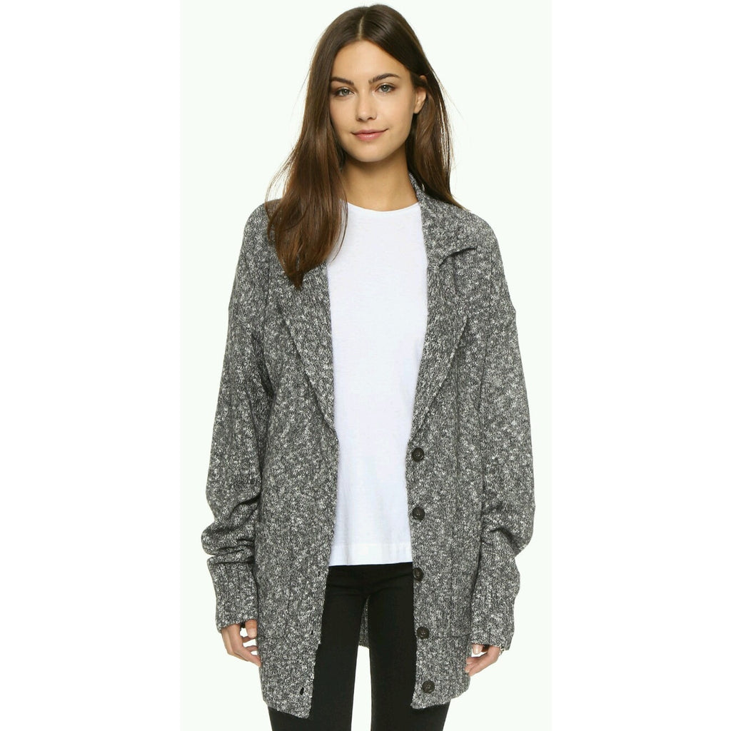 NEW Callahan Gray Heathered Oversized Button Knit Cardigan $178 Size Medium Gray