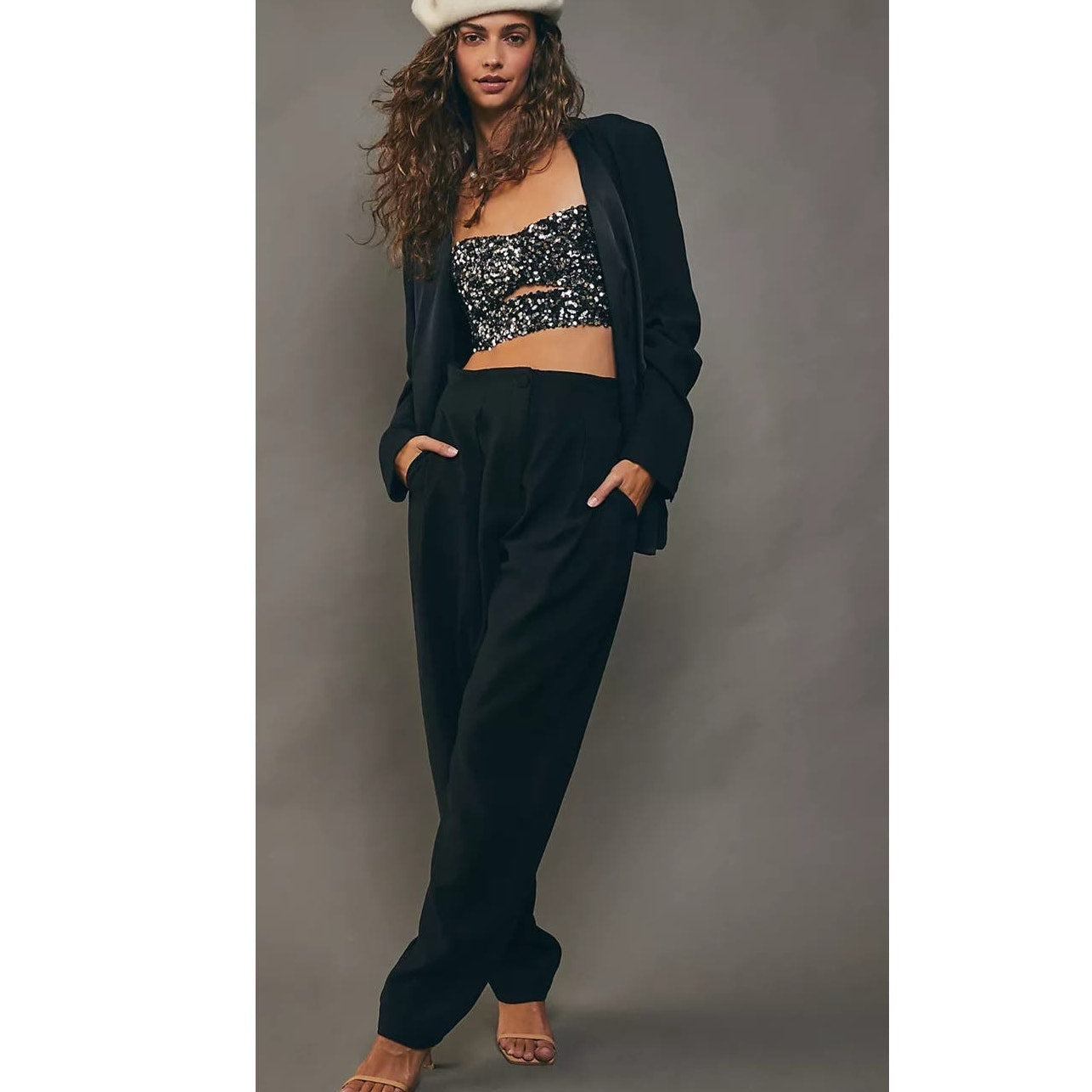 New Free People Sabina Musayev Renny Augustos Sequin Crop Top Set $445 Large
