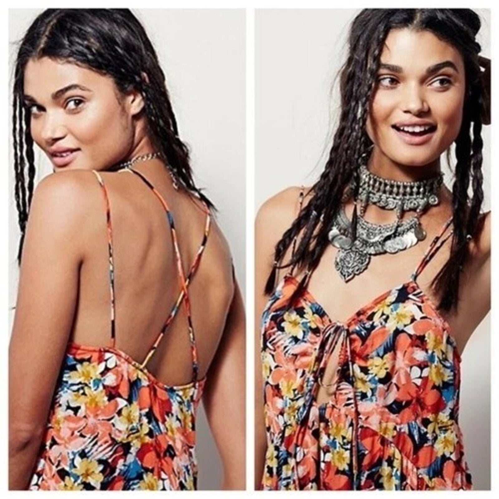 New Free People Mulberry Strappy Keyhole Floral Maxi Dress Size Small Boho Coral