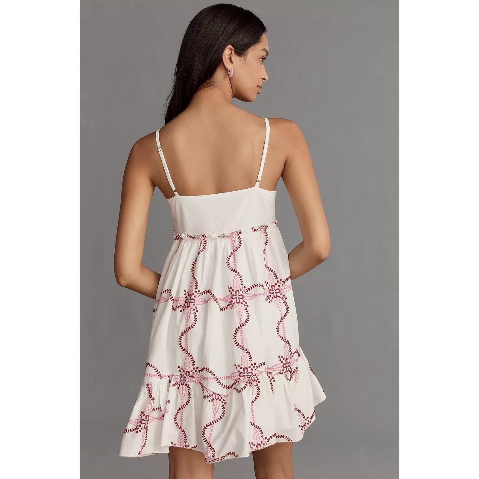 Anthropologie Sleeveless Babydoll Mini Dress SMALL Pink EMBROIDERED Anthropologie