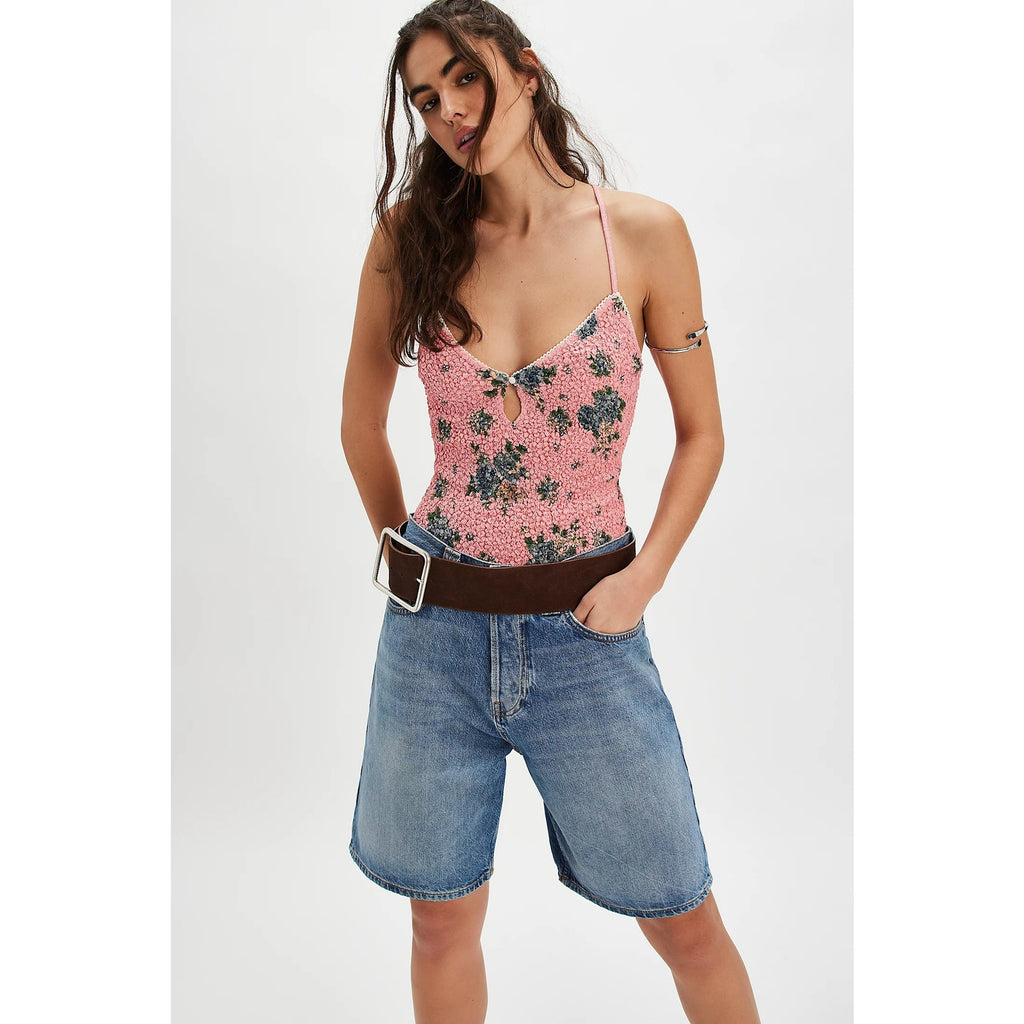 Free People Seaside Rose Bodysuit & Skirt Set Medium Pink Floral Boho Free People