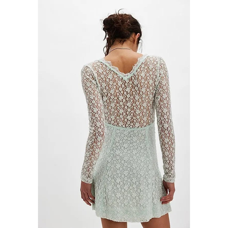 New Free People Petra Lace Mini Dress $168 MEDIUM Mint Green BILLOWING SAIL