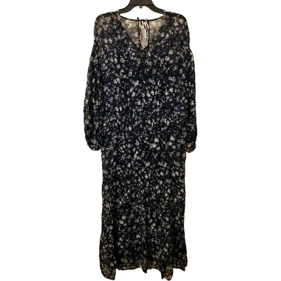 New Free People Wallflower Blue Chiffon Long Sleeve Midi Dress $148 Size Small