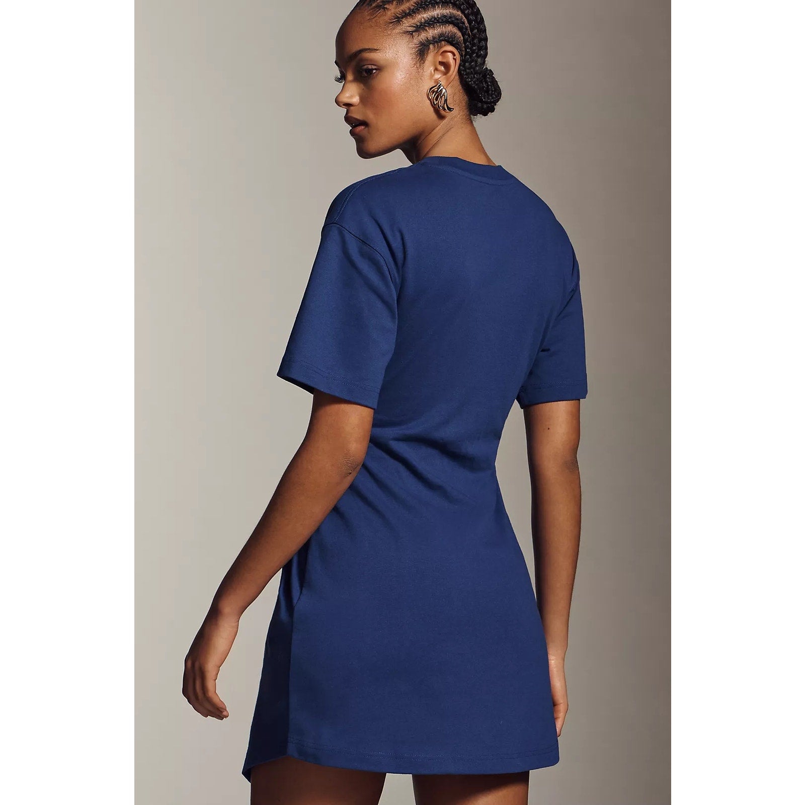 By Anthropologie Gathered Mini Dress SMALL Blue CREWNECK T-SHIRT DRESS Anthropologie