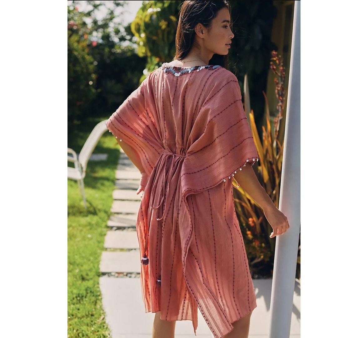 New Anthropologie by Duet Cover-Up Kaftan $198 XS/S Rose Dress Resort wear