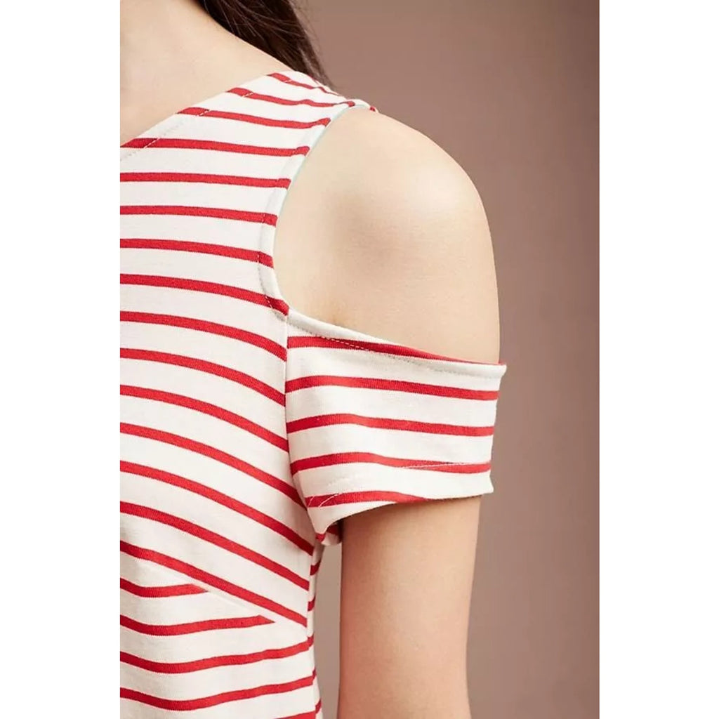 New Anthropologie x Maeve Marketa Open-Shoulder Mini Dress  $118 Red Sz Medium