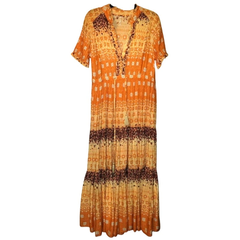 New Free People Rare Feelings Tiered Maxi Dress $148 X-SMALL Orange Boho Floral