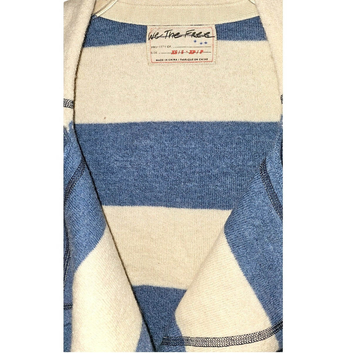 New FREE PEOPLE We The Free Acadia Cardi WOOL $368 XS/S Blue & Cream