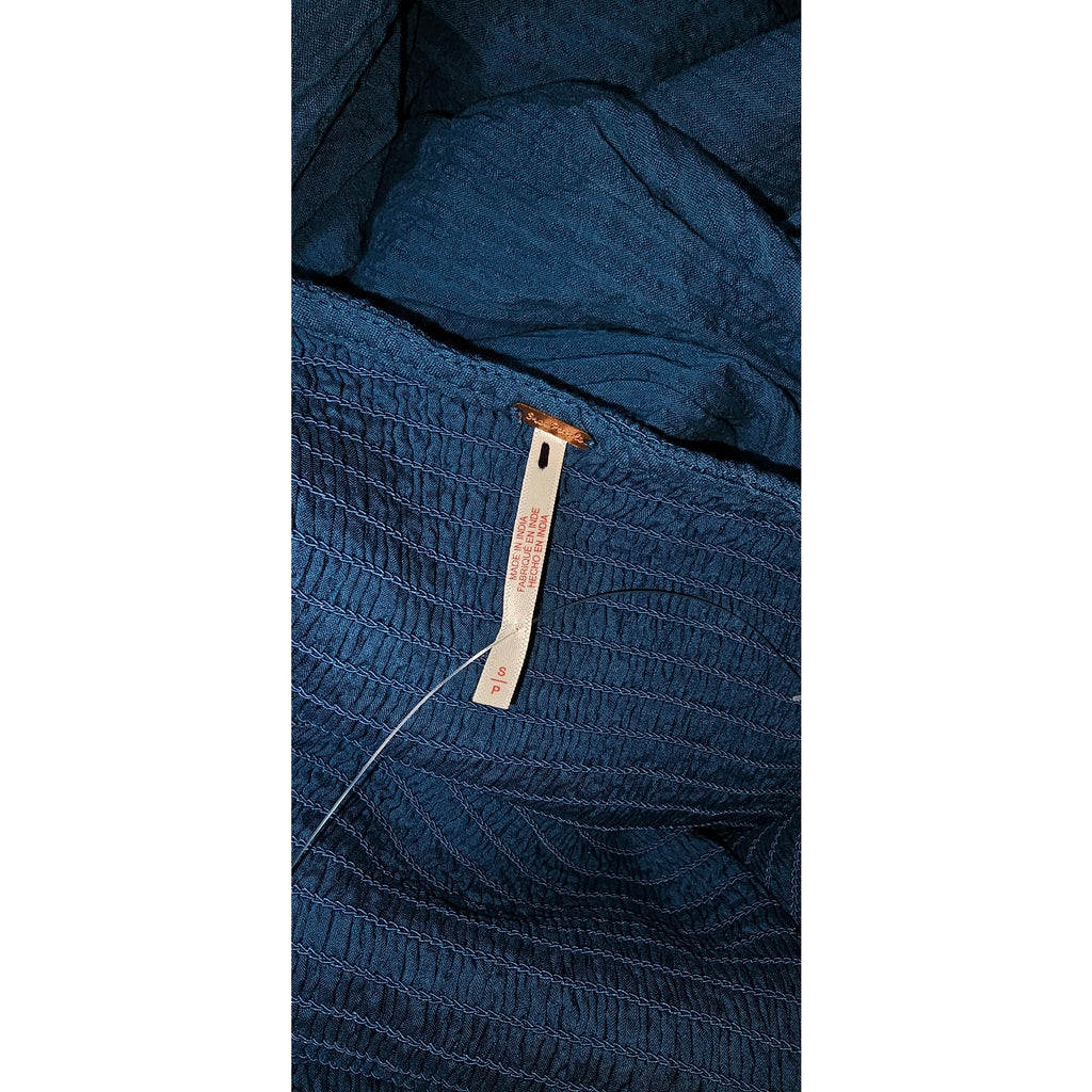 FREE PEOPLE Nightingale Seersucker Midi Dress SMALL Seaside Combo BLUE Free People