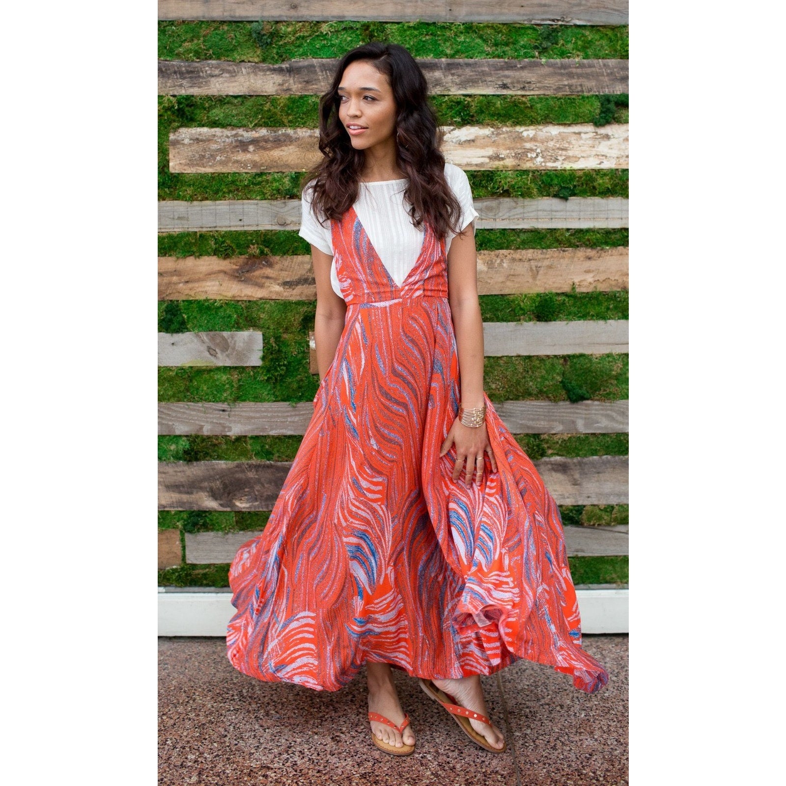 NEW Free People A Thousand Kisses Crew Neck Maxi Dress $198 Size Small Abstract