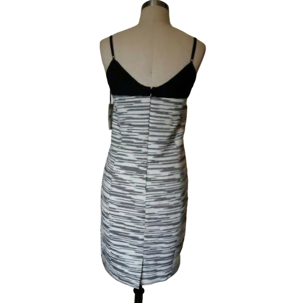 New W By Worth Optic White and Black Striated Jacquard & Lace Slip Dress Sz 8