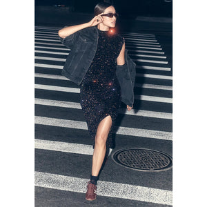 Anthropologie The Maya Ruched Cowl-Neck Sequin Mesh Dress SMALL