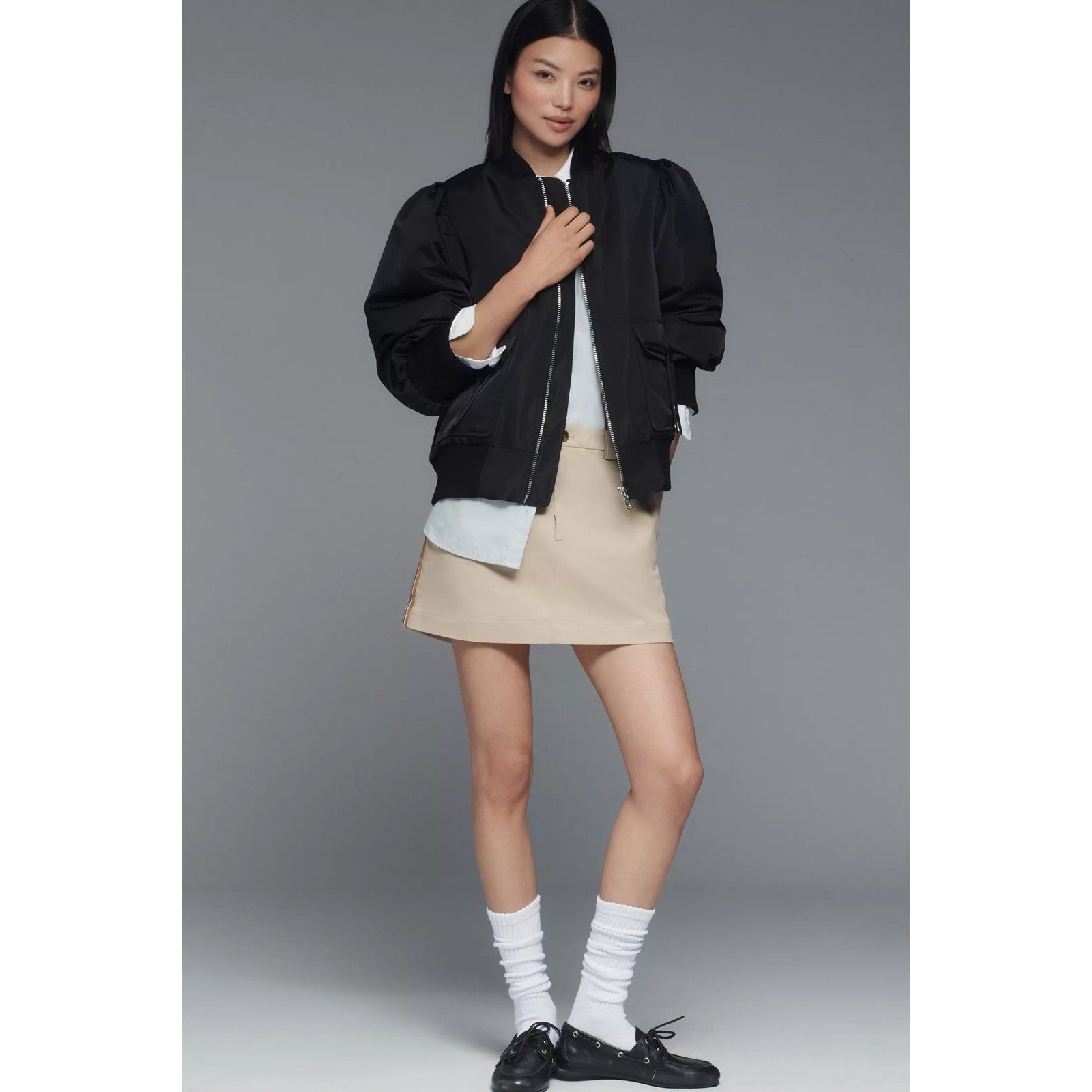 New Anthropologie x Avec Les Filles Oversized Bomber Jacket $178 Medium Black